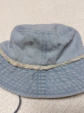 Light Blue Denim Bucket Hat with Fringe